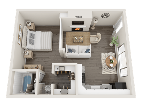 Floor plan for 1 bed, 1 bath, 520 sqft